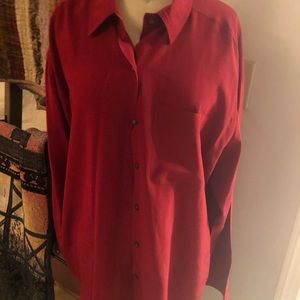 Red silk button down